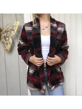 VTG 90s Western Jacket Aztec Native Tribal Print Sz M Roughrider Cowgirl Rodeo